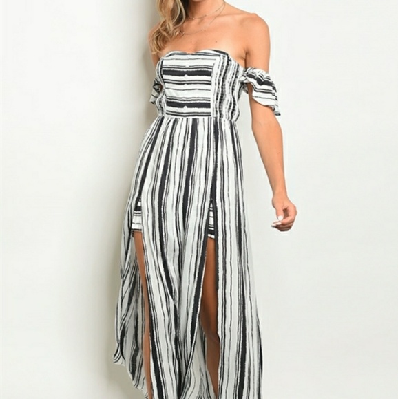 🔴Miranda Off Shoulder Stripe Maxi Short Set - Picture 3 of 5